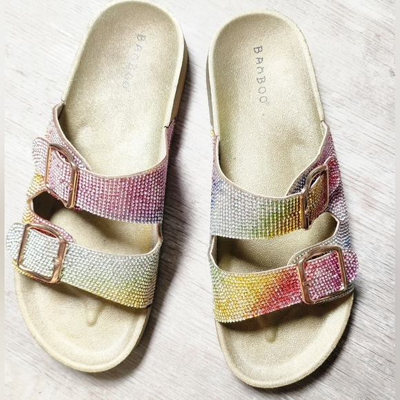 Bamboo Rainbow Rhinestone Slides - Picture 5 of 5